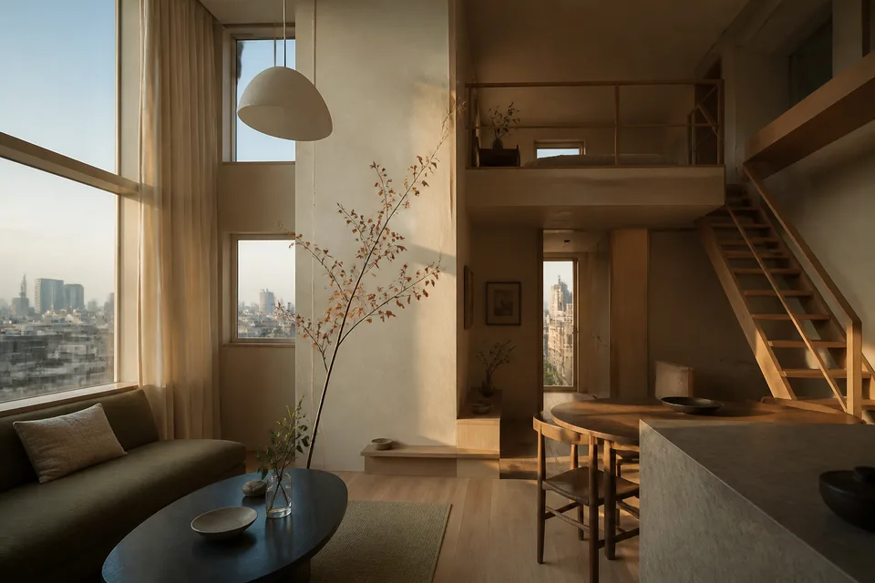 Original editorial image of a calm Tokyo loft interior